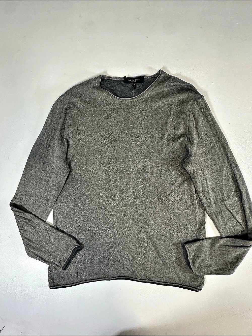 rag & bone Minimalist Merino Wool Blend Gray Rolled Edge Sweater L minimalist